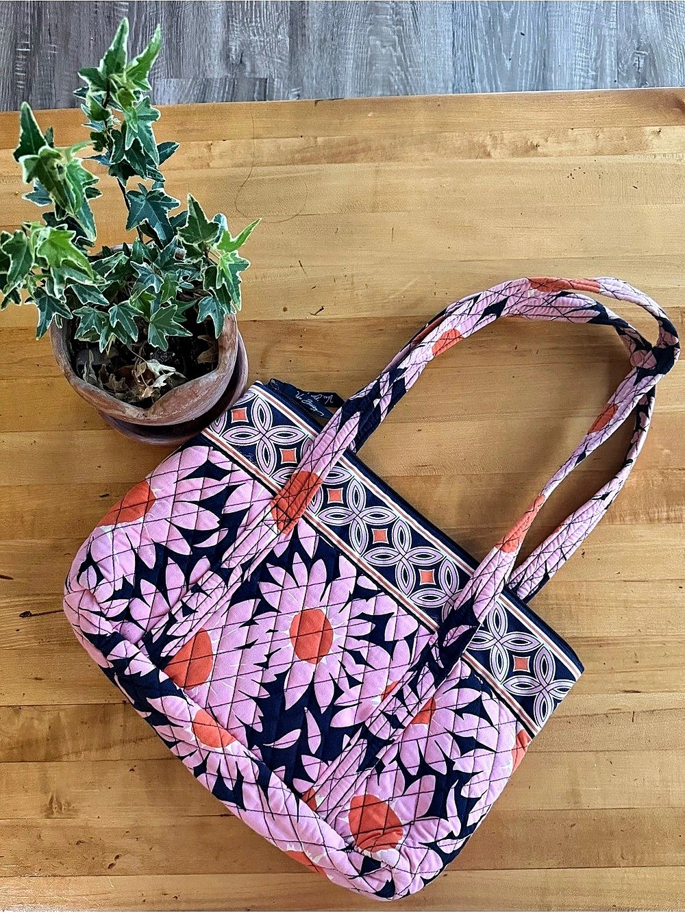 Vera Bradley Angle Tote Floral Shoulder Bag Pink & Purple